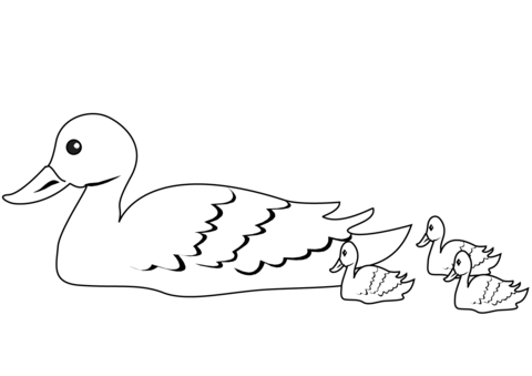 Duck With Ducklings Coloring Page